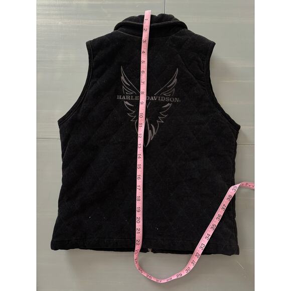 Harley-Davidson Black Quilted Velvet Vest Womens X-Small Eagle Graphic - Picture 5 of 6